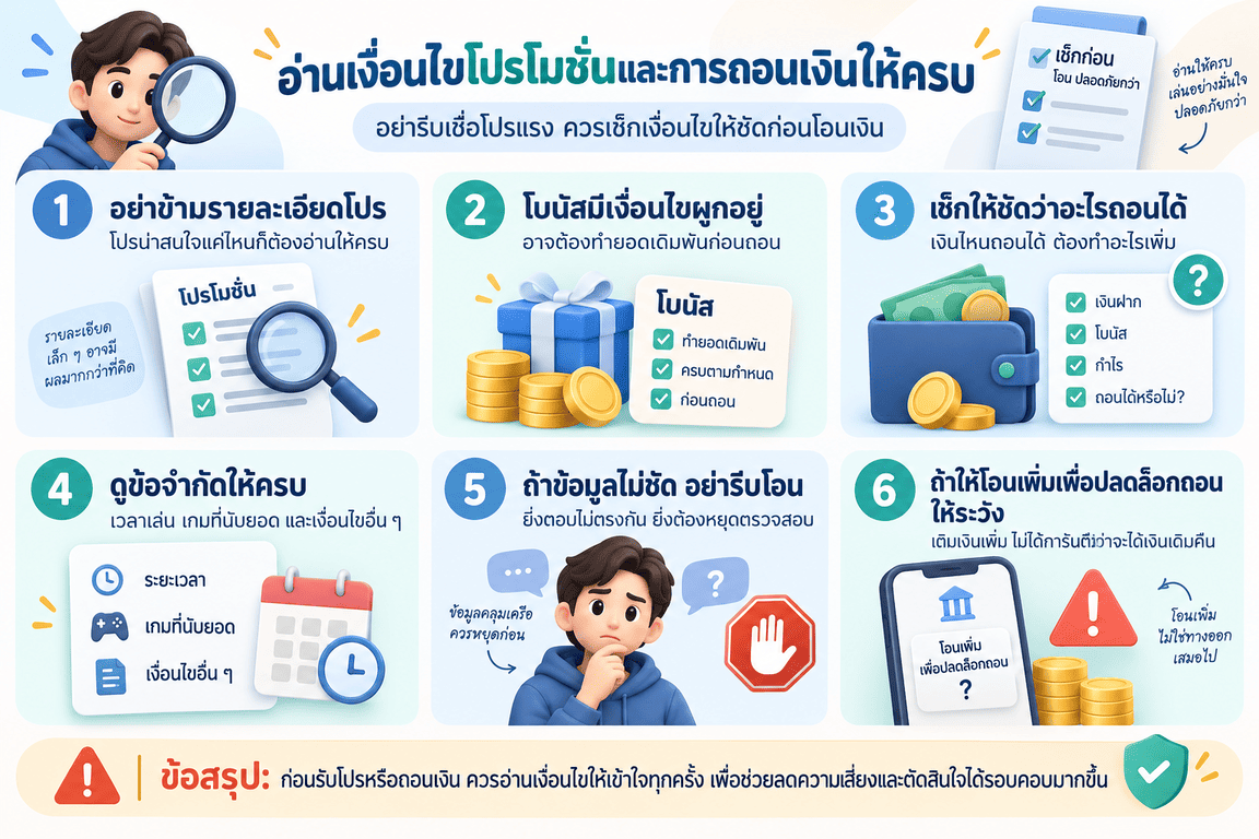 อ่านเงื่อนไขโปรโมชั่นและการถอนเงินให้ครบ UFABET888