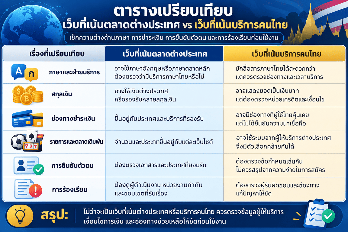 เว็บต่างประเทศกับเว็บที่เน้นบริการคนไทย